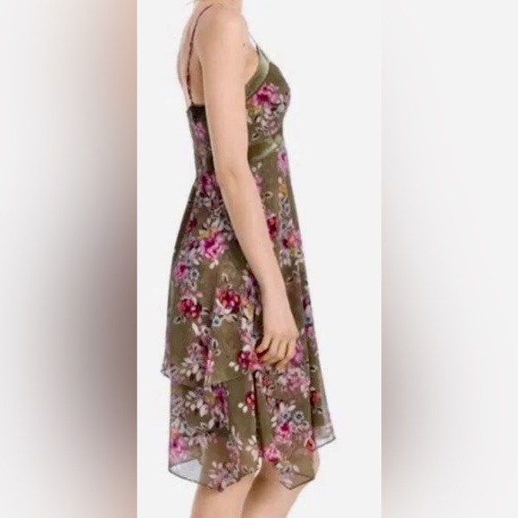 WHBM| White House Black Market Chiffon & Velvet Asymmetric Floral Scarf Dress - Picture 5 of 8